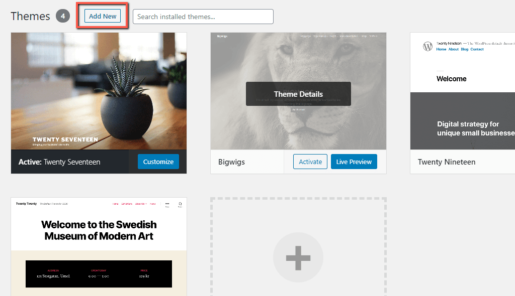 Add New WordPress Theme