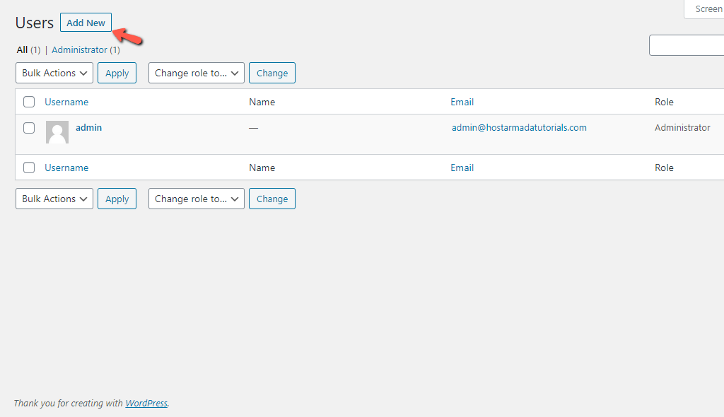 Add New WordPress User