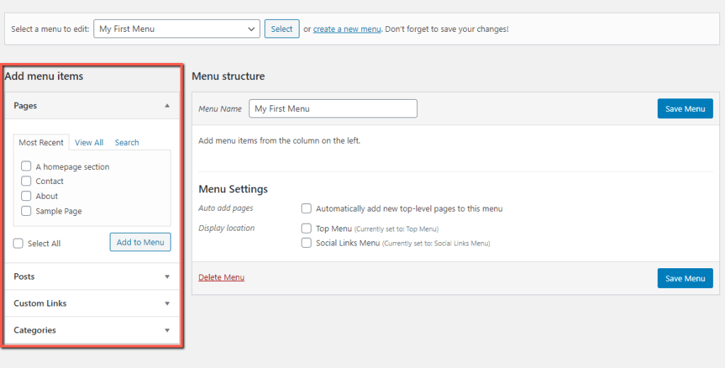 Add WordPress Menu Items