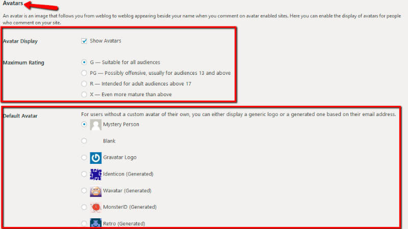 Avatars settings
