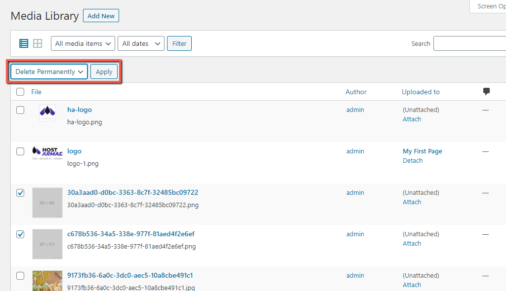 Bulk Delete Media Files
