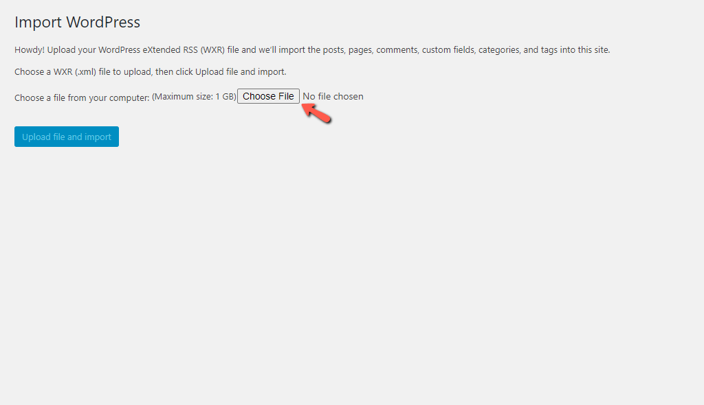 Choose Import WXR (.xml) File