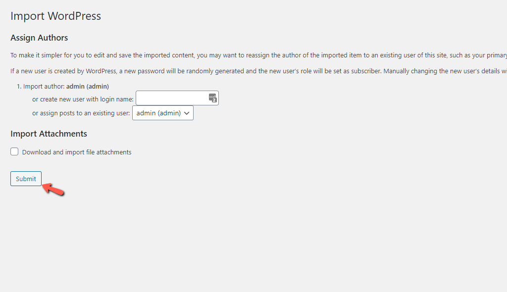 Configure WordPress Import Author and Attachment Settings