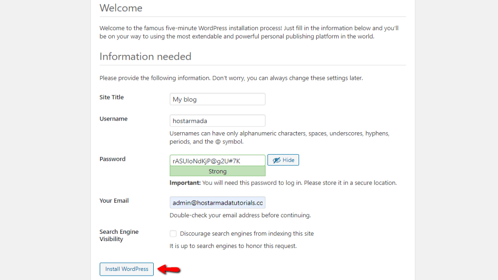 Entering website information
