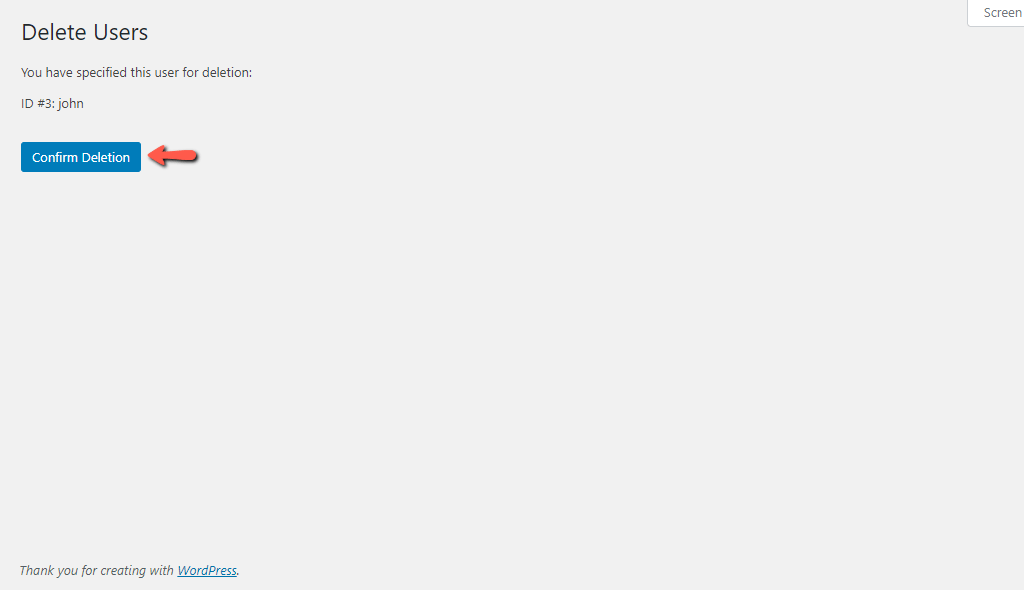 Confirm WordPress User Deletion