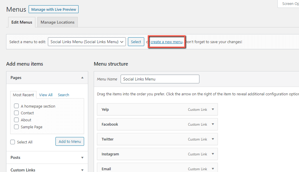 Create New WordPress Menu