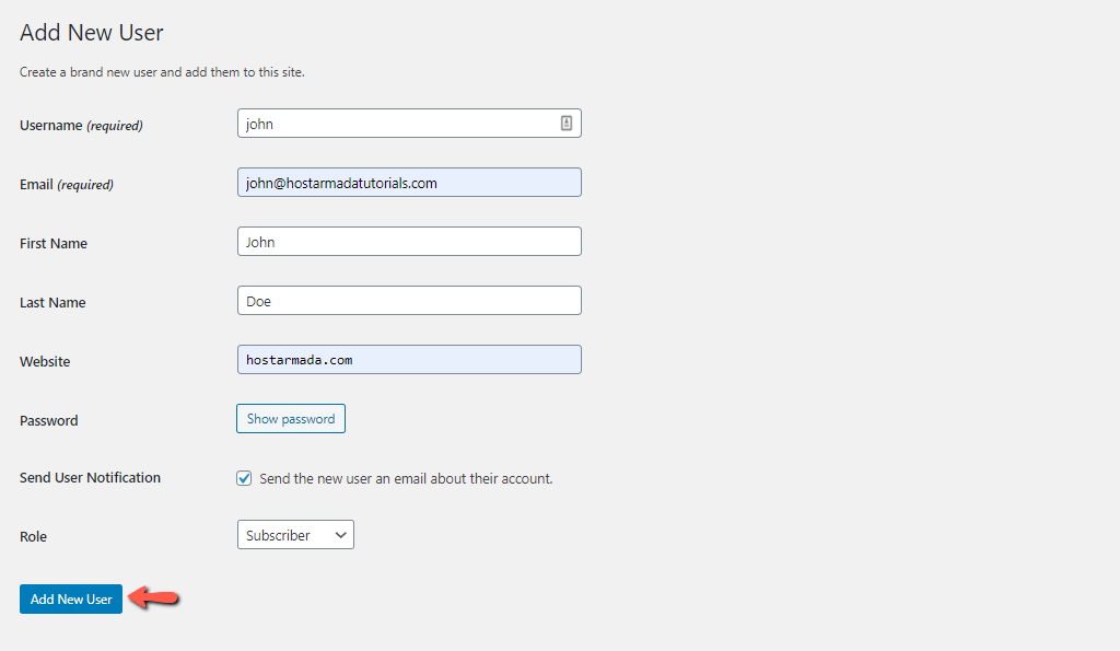 Create New WordPress User