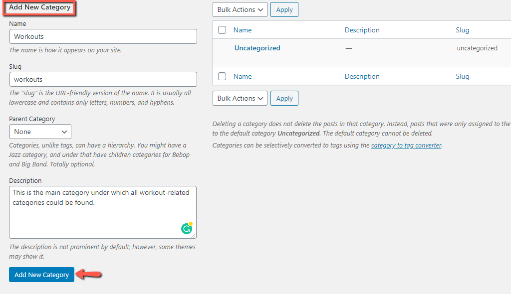 Create Parent Category