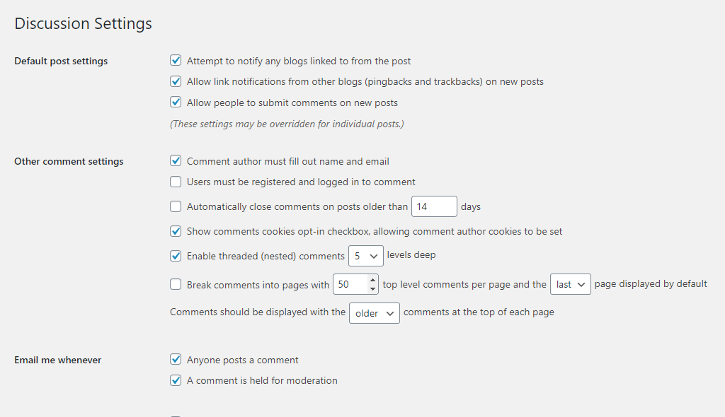 Default Comment Settings