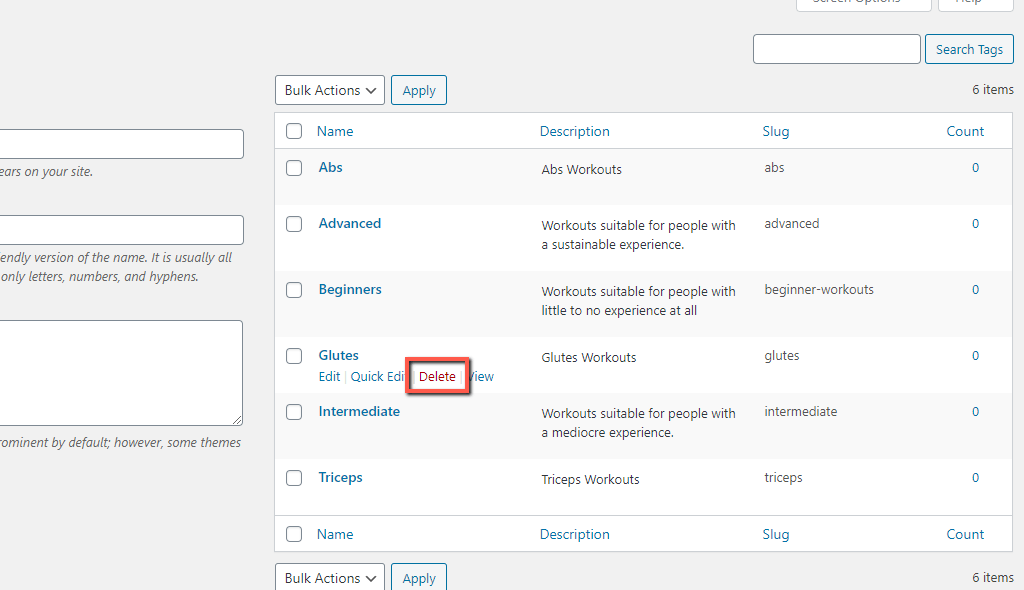 Delete WordPress Tag