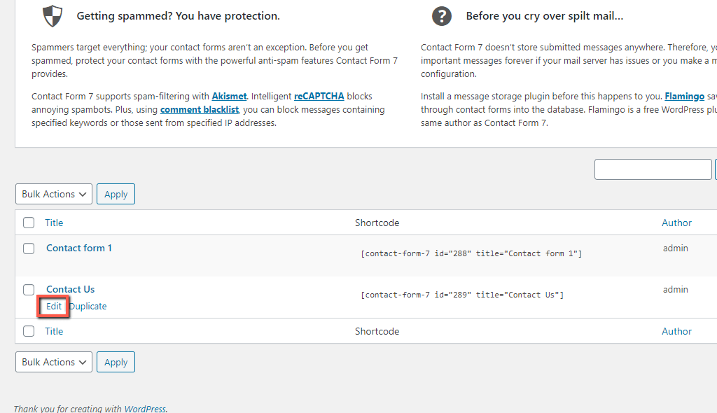 Edit Custom WordPress Contact Form