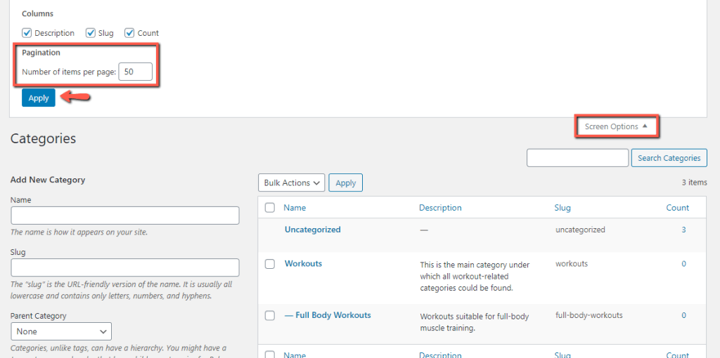Increase the number of WordPress tags displayed per page