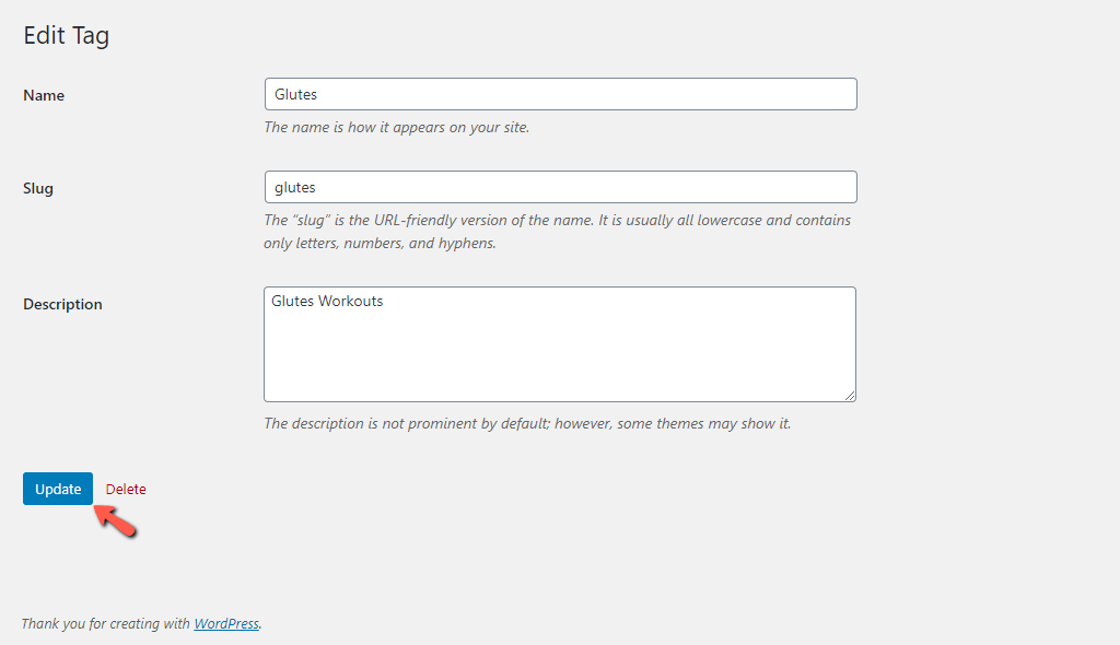 Edit WordPress Tag