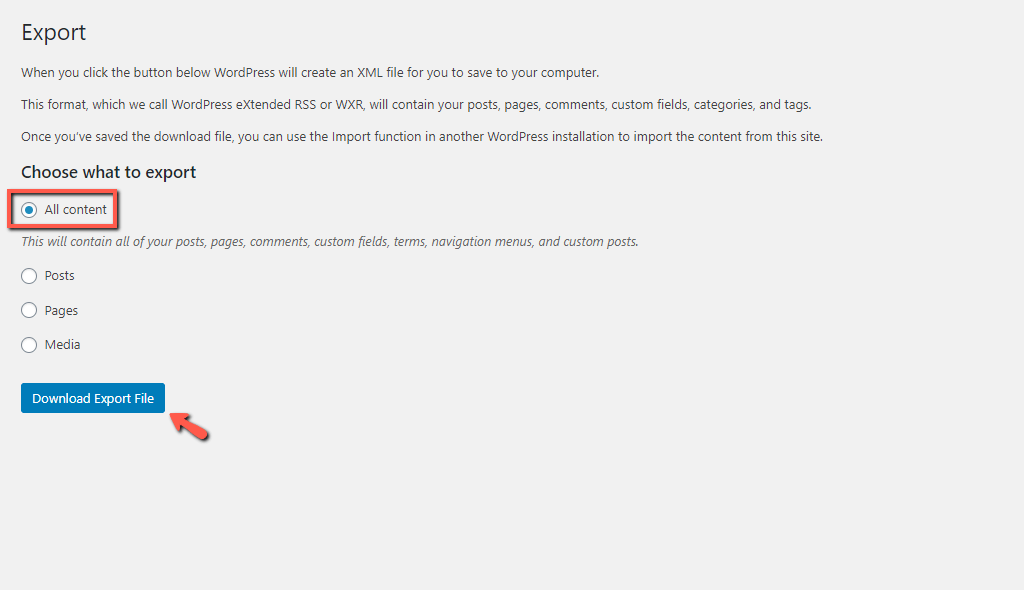 Export All WordPress Content