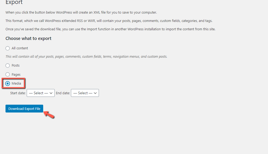 Export WordPress Media Files