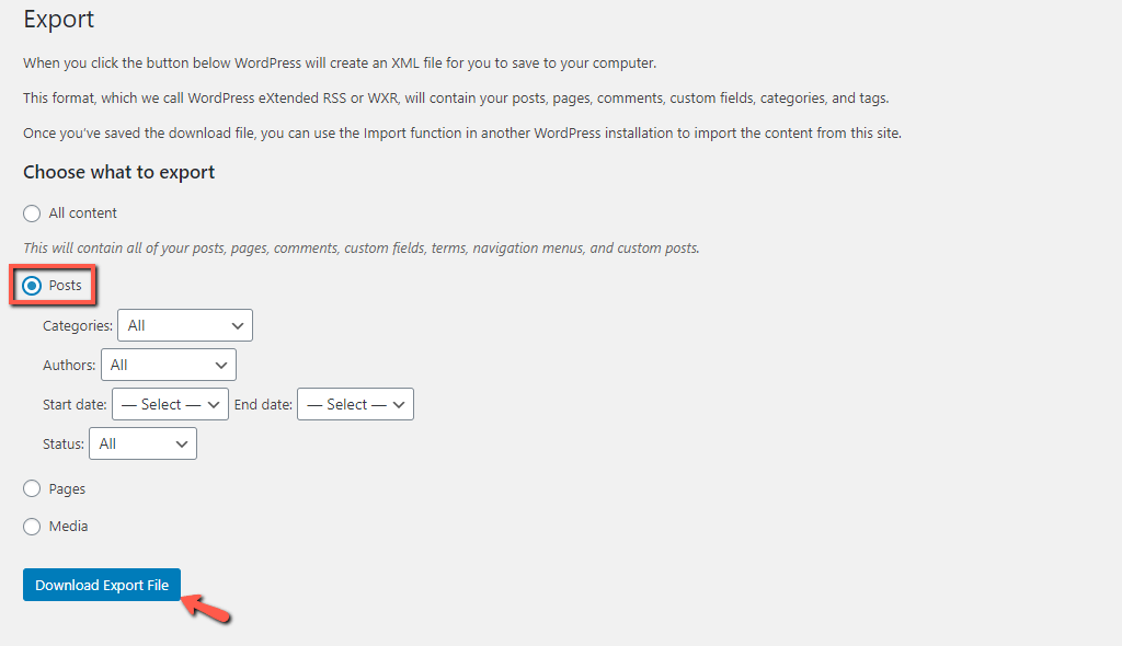 Export WordPress Posts