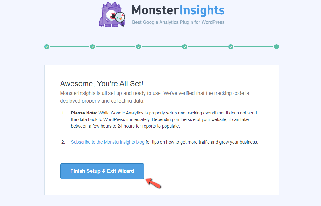 Finish MonsterInsights Setup