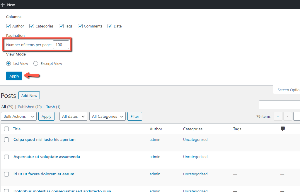 Increasing number of items shown per page