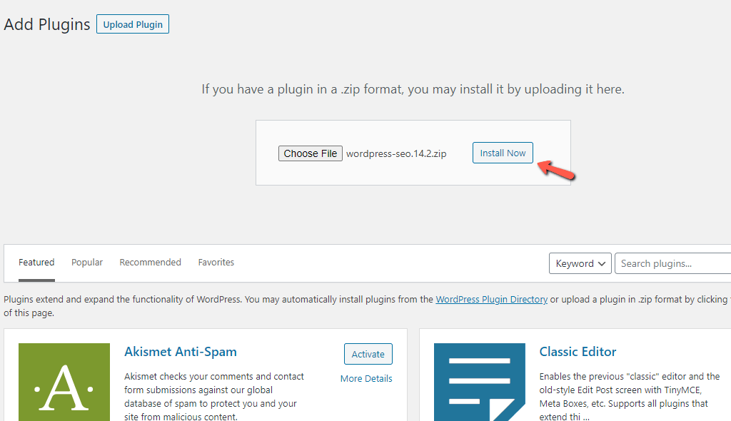 Choose WordPress Plugin File to Upload