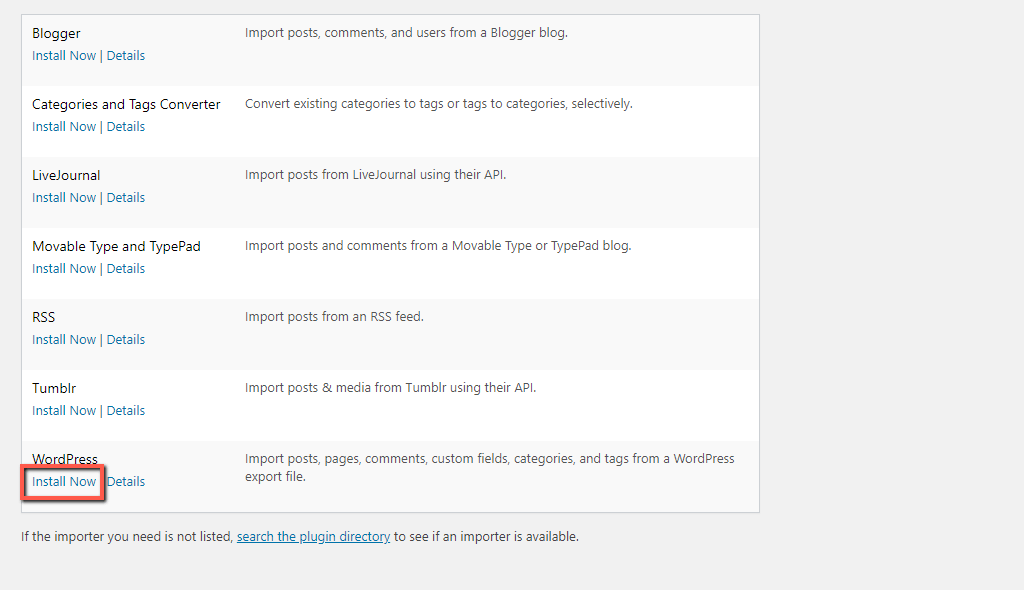 Install WordPress Importer