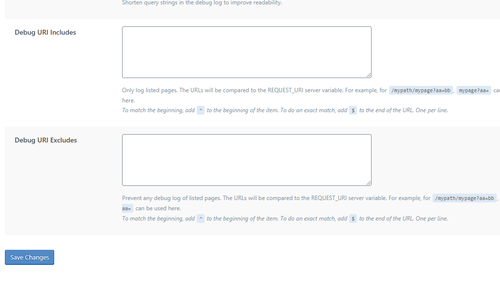 WordPress LiteSpeed Cache Debug Settings