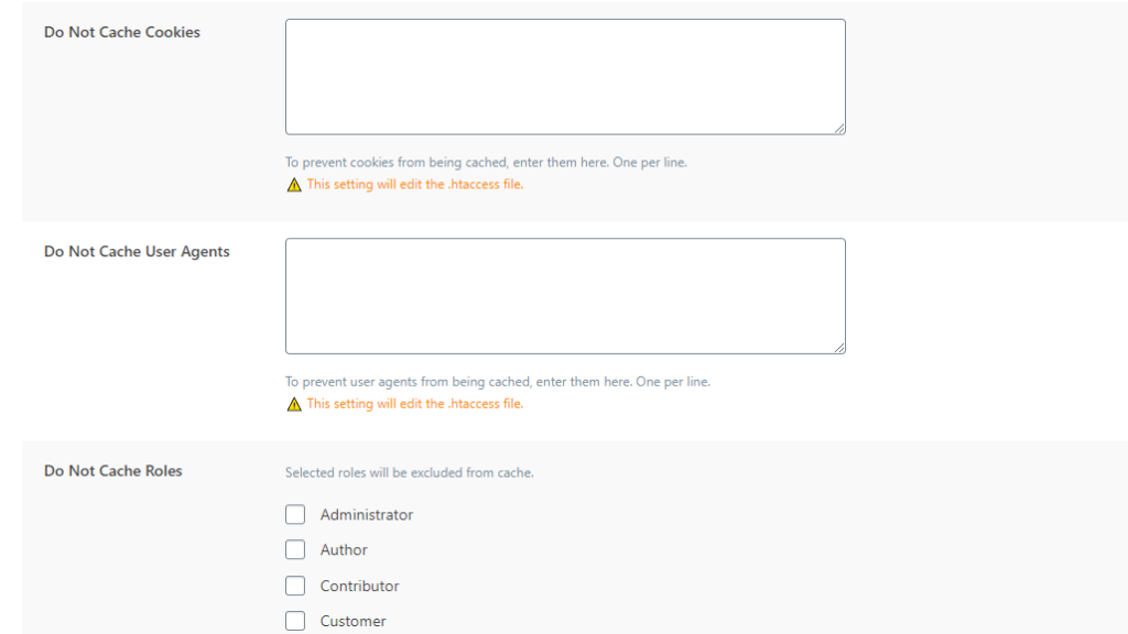 WordPress LiteSpeed Cache Exclude Settings