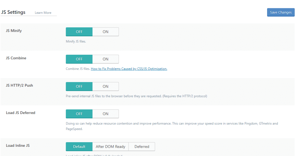 WordPress LiteSpeed Cache JS Optimization Settings
