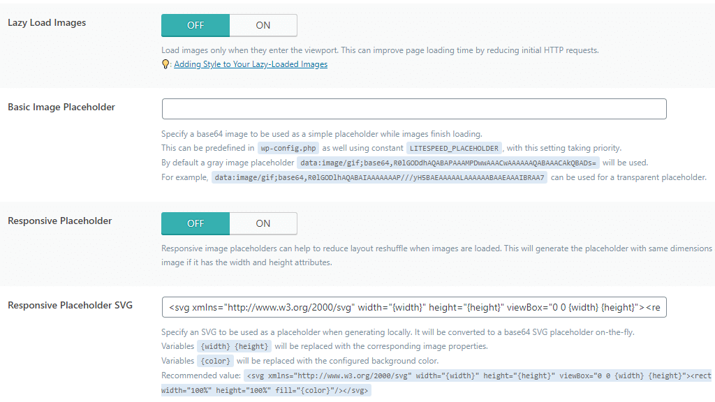 WordPress LiteSpeed Cache Media Settings