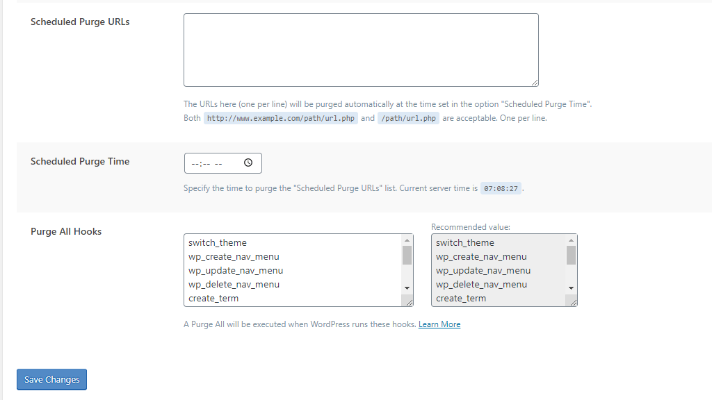 WordPress LiteSpeed Cache Purge Settings