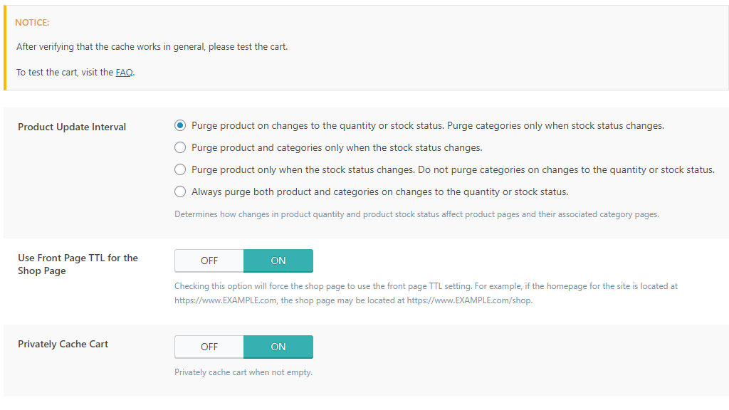 WordPress LiteSpeed Cache WooCommerce Settings