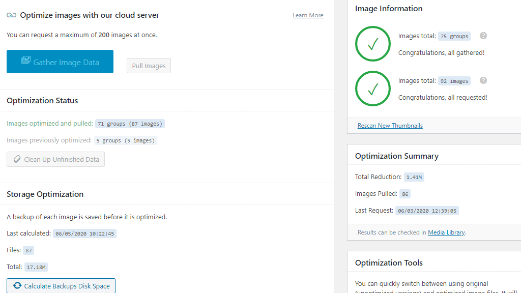 WordPress LiteSpeed Cache Image Optimization Summary