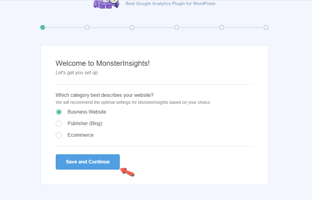 Select MonsterInsights Type of Website