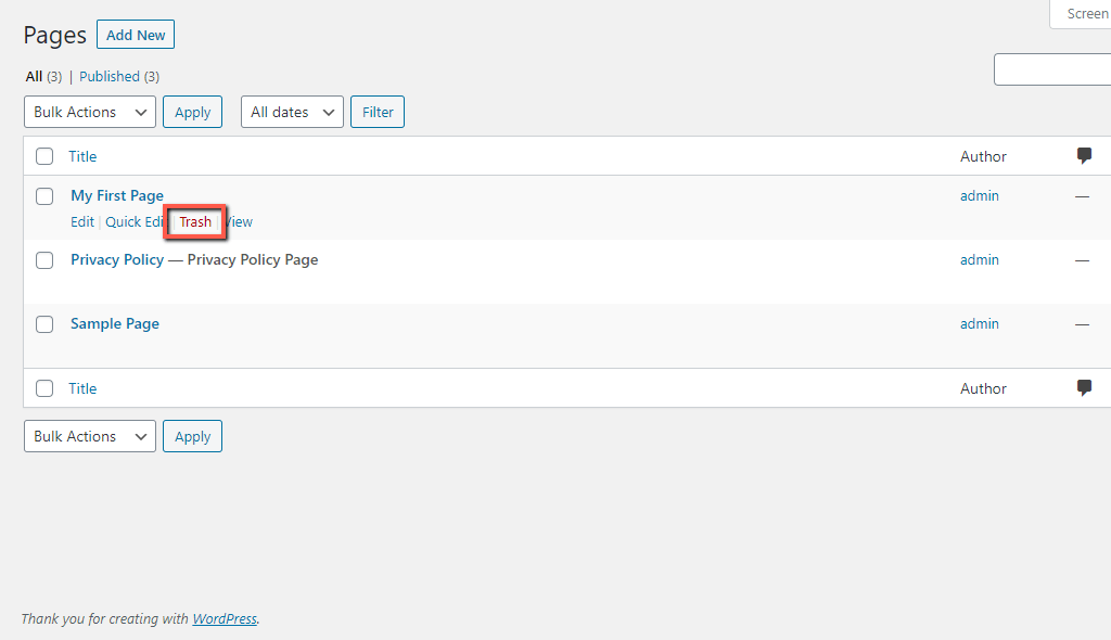 Move Page to Trash