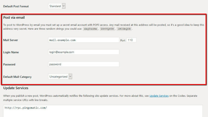 Post via email settings