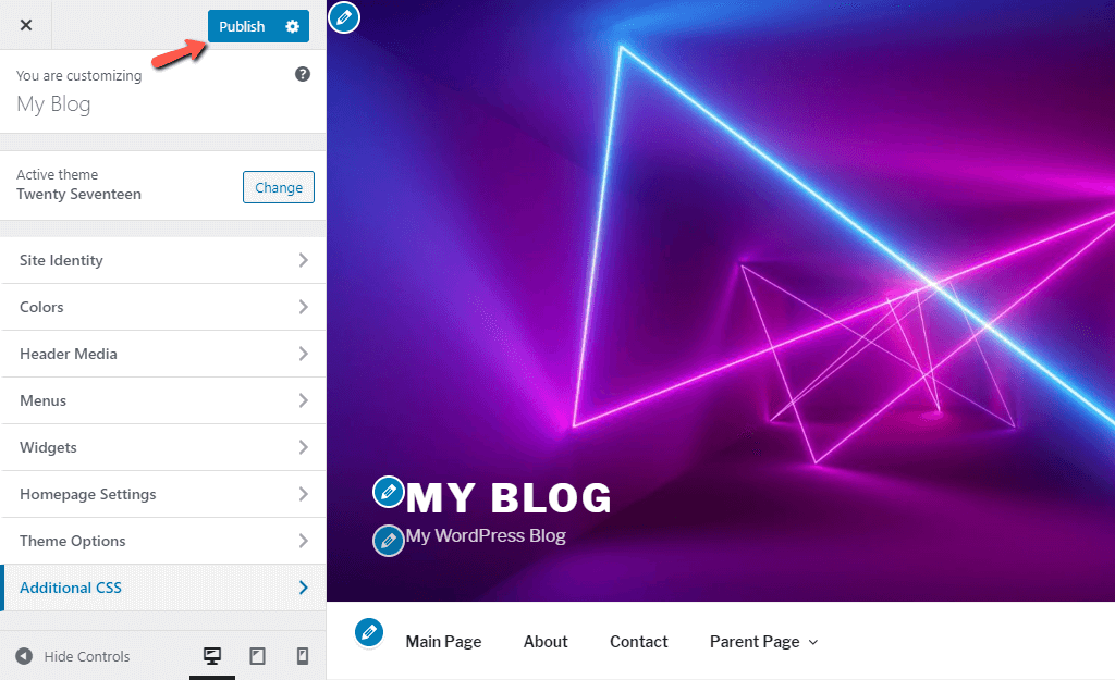 Publish Theme Customizer Changes