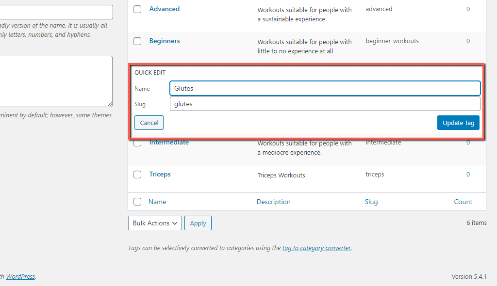 Quick Edit WordPress Tag