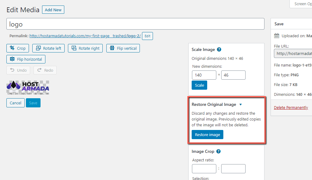 Restore Original WordPress Image