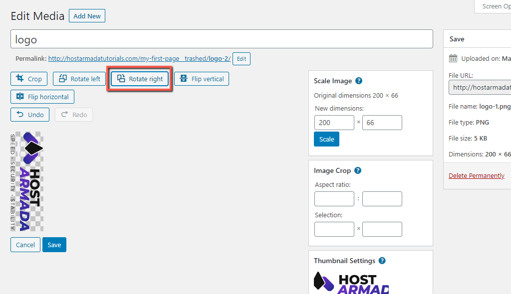 Rotate WordPress Image