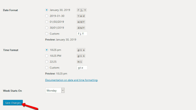 Save General Wordpress settings