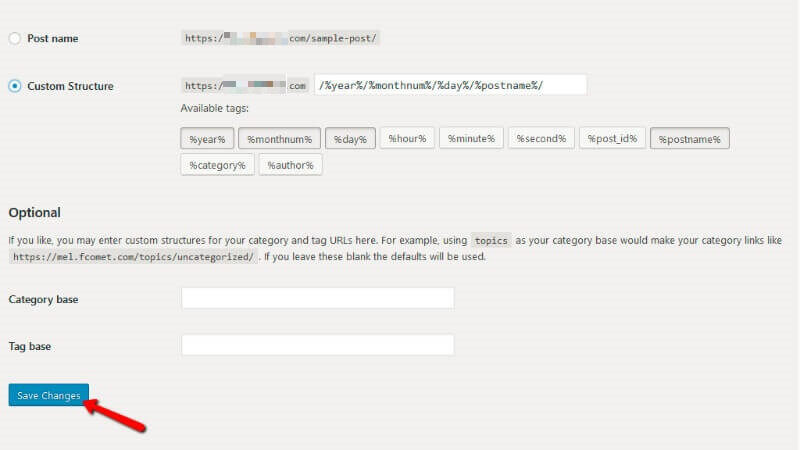 Saving permalink settings