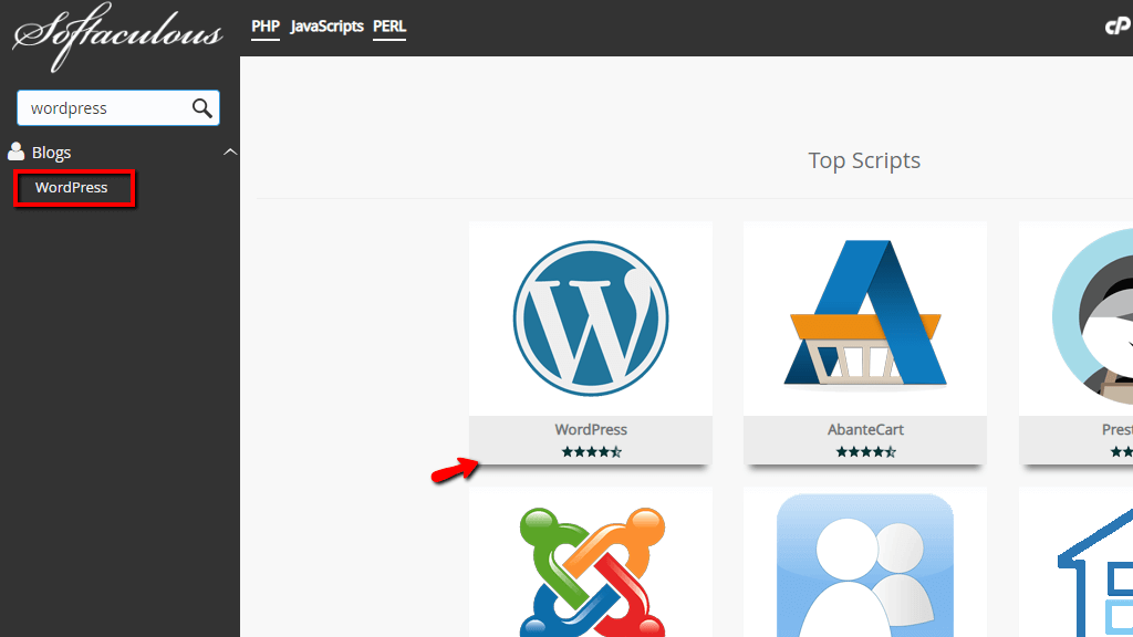 Selecting WordPress