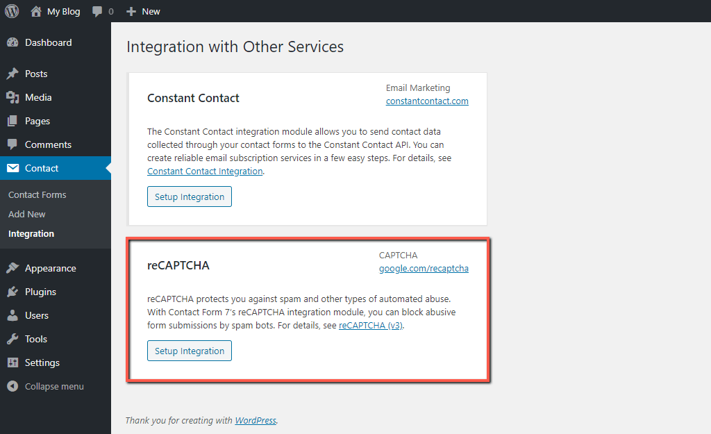 Setup Google reCAPTCHA Integration