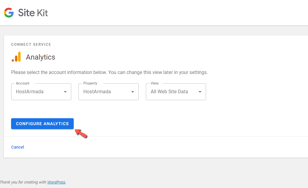 Configure Site Kit Analytics Properties