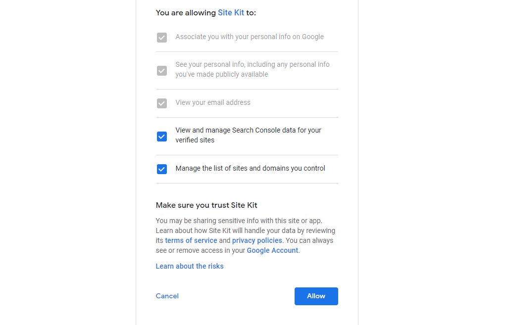 Site Kit Data Sharing Summary