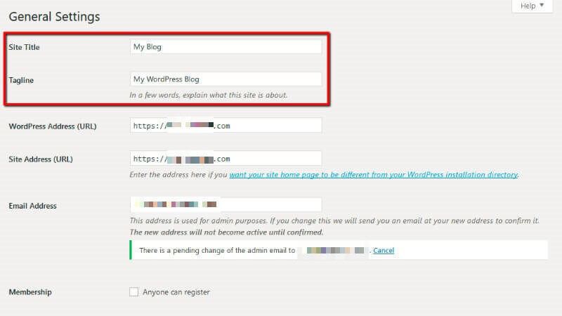 Site title and tagline