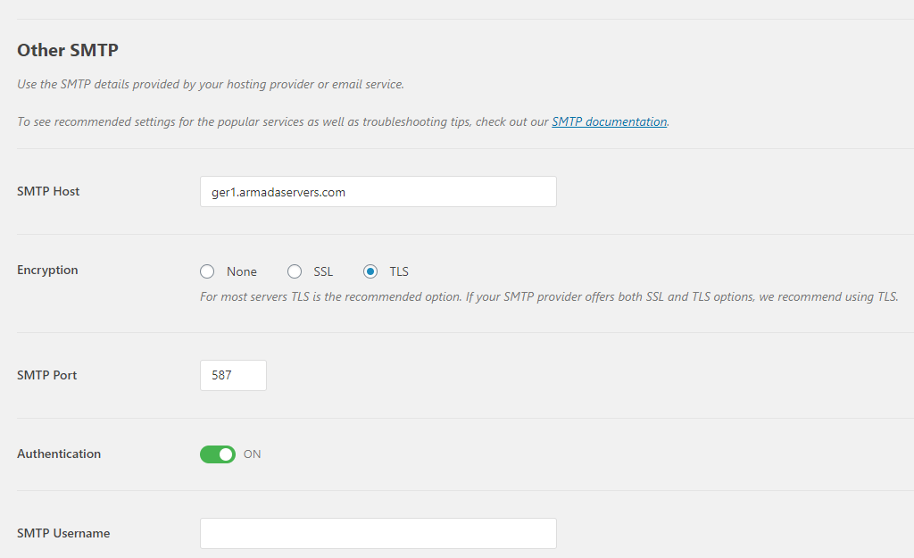WordPress SMTP Host, Encryption and Port