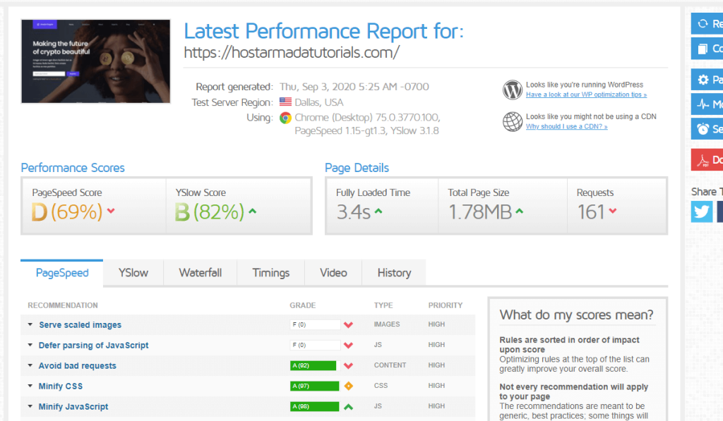WordPress Speed Test Before LiteSpeed Cache Plugin