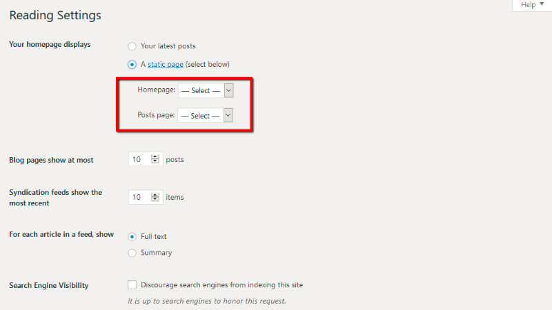 Static Home page configuration