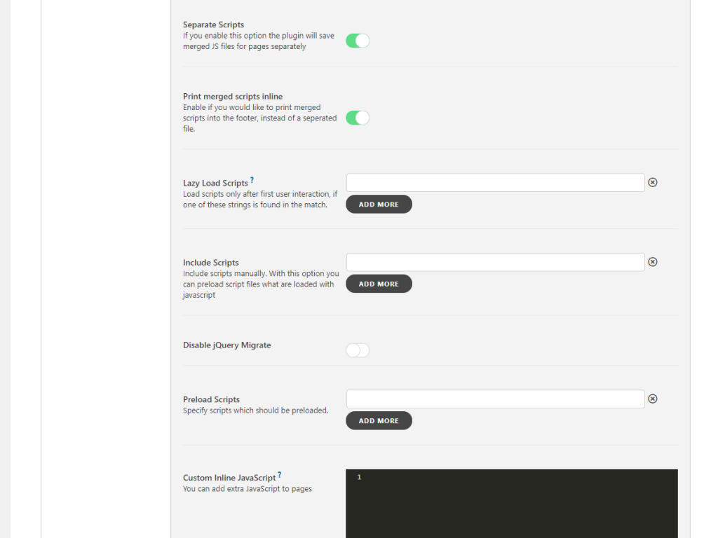 WordPress Swift Performance Plugin Separate Scripts