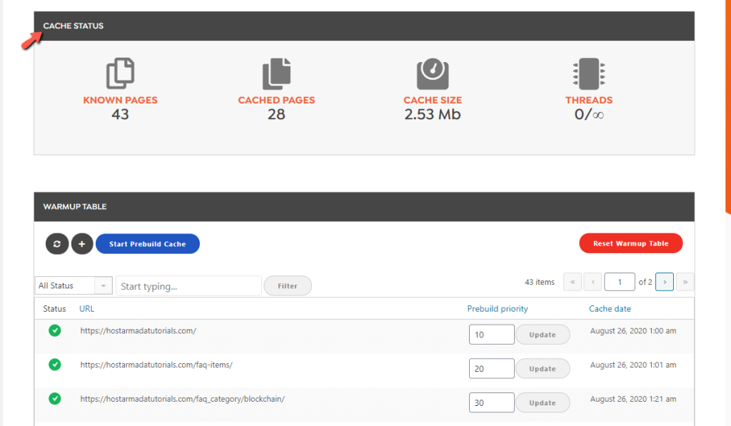 WordPress Swift Performance Plugin Cache Status